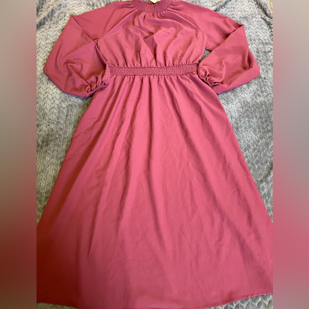 A new day Pink Long Sleeve Midi Dress Puff Sleeve Midi dress - Picture 4 of 6